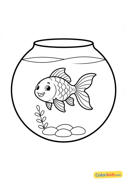 Coloriage à imprimer : poisson rouge classique dans son bocal