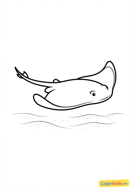 Coloriage à imprimer : raie pastenague élégante sur le sable