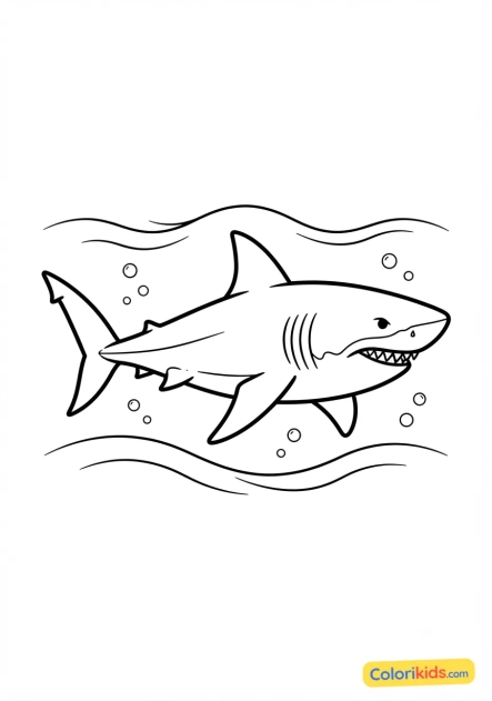 Coloriage à imprimer : grand requin blanc féroce nageant dans l'océan