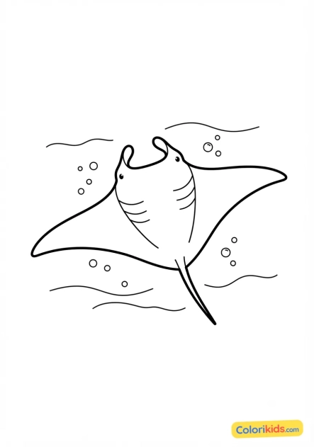 Coloriage à imprimer : majestueuse raie manta glissant dans l'eau