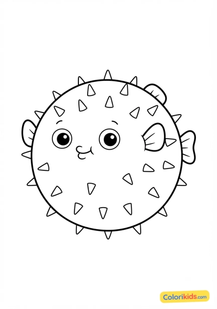 Coloriage à imprimer : poisson-globe gonflé en forme de ballon