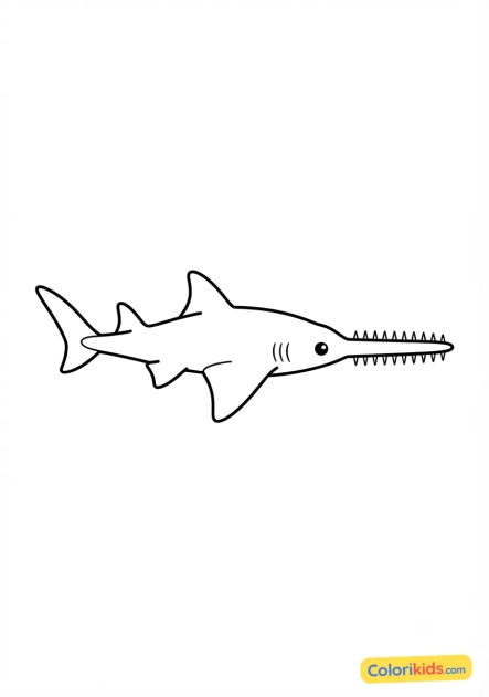 Coloriage à imprimer : poisson-scie avec son long rostre denté