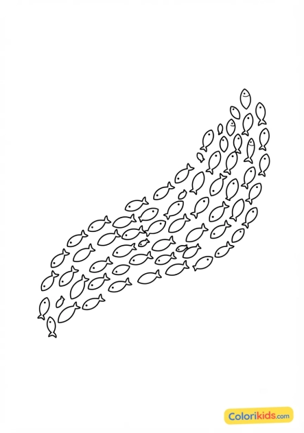Coloriage à imprimer : banc de petits poissons argentés en formation