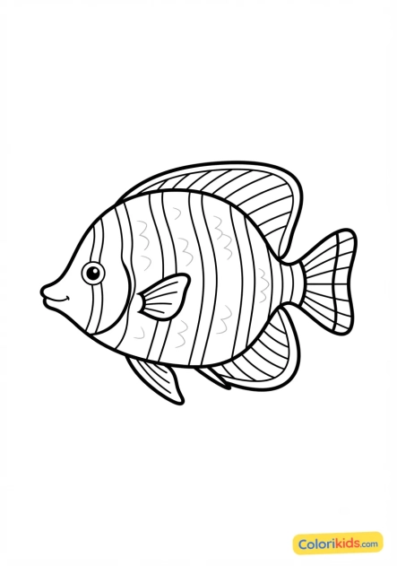 Coloriage à imprimer : poisson-papillon aux motifs rayés