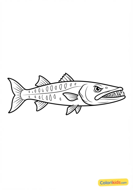 Coloriage à imprimer : barracuda menaçant aux dents longues