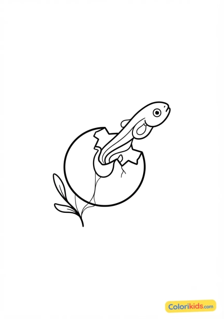 Coloriage à imprimer : alevin minuscule sortant de son oeuf