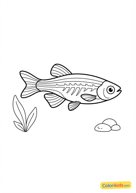 Printable coloring page: transparent aquarium zebrafish