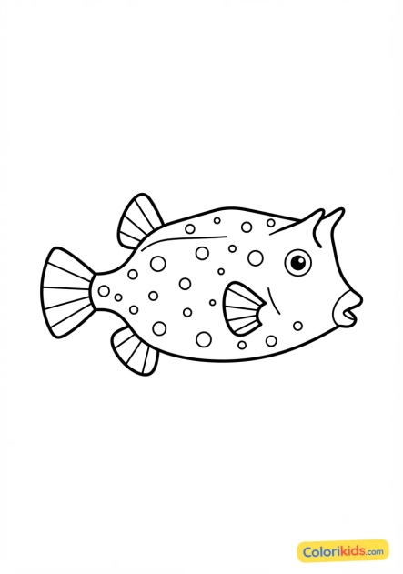 Coloriage à imprimer : poisson-coffre jaune à pois noirs