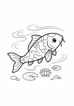 Voir le coloriage Carpe koï colorée nageant dans un bassin