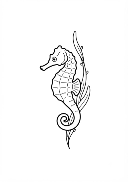 Voir le coloriage Hippocampe délicat accroché à une algue