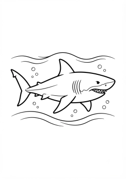 Voir le coloriage Grand requin blanc féroce nageant dans l'océan