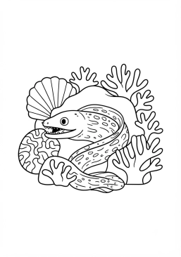 Voir le coloriage Murène mystérieuse cachée dans un recoin de corail