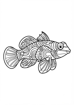 Voir le coloriage Poisson-mandarin aux motifs psychédéliques