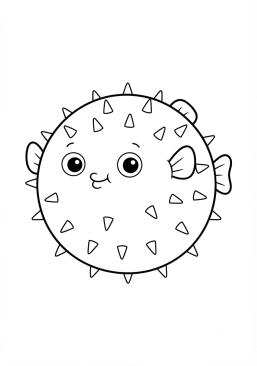 Voir le coloriage Poisson-globe gonflé en forme de ballon