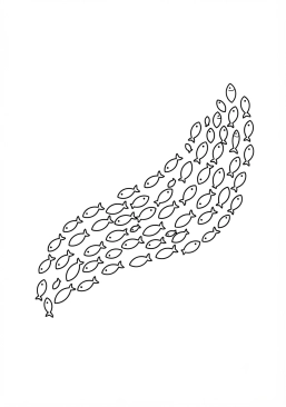 Voir le coloriage Banc de petits poissons argentés en formation