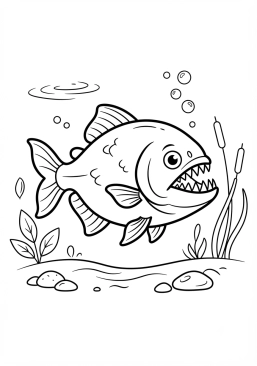 Voir le coloriage Piranha aux dents acérées dans une rivière