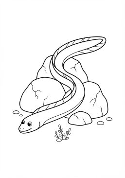 Voir le coloriage Anguille sinueuse se faufilant entre les rochers