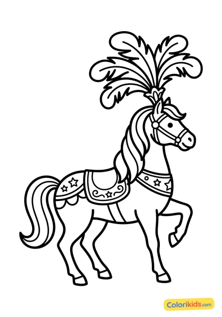 Ausmalbild zum Ausdrucken: zirkuspferd mit Federbusch