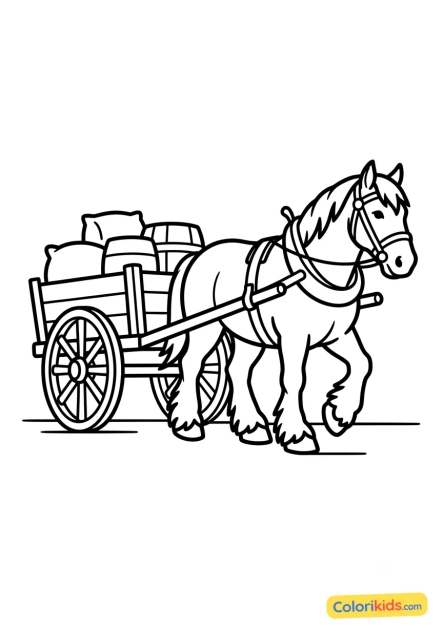 Ausmalbild zum Ausdrucken: kaltblüter zieht einen Wagen