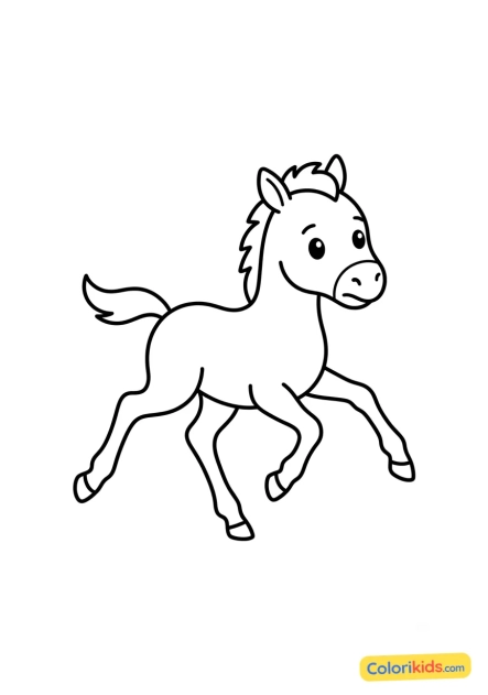 Dibujo para colorear para imprimir: potro intentando galopar
