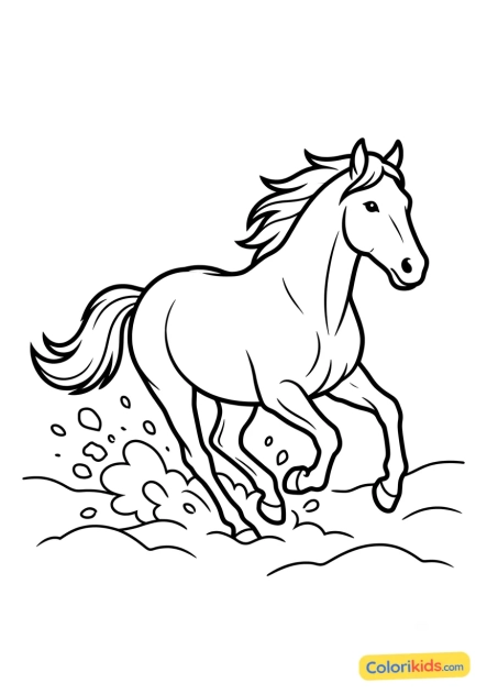Desenho para colorir para imprimir: cavalo galopando na neve