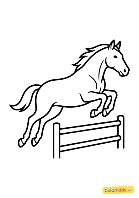 Ausmalbild zum Ausdrucken: pferd springt über einen Zaun