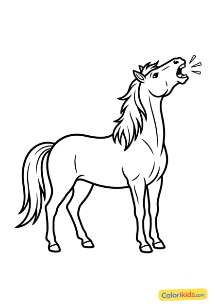 Ausmalbild zum Ausdrucken: pferd wiehert mit erhobenem Kopf