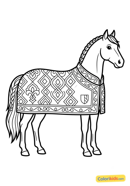Dibujo para colorear para imprimir: caballo con una manta elegante