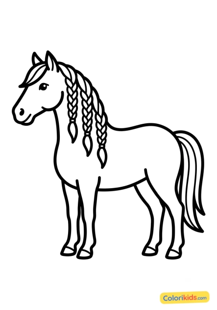 Ausmalbild zum Ausdrucken: pferd mit Zöpfen in der Mähne