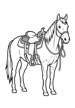 Dibujo para colorear Caballo de vaquero con silla western