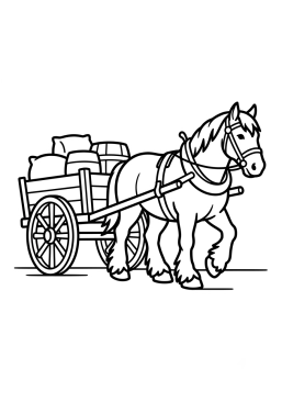 Dibujo para colorear Caballo de tiro tirando de un carro