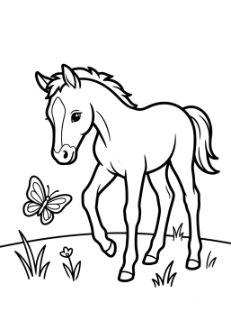Dibujo para colorear Potro descubriendo una mariposa