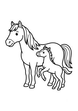 Dibujo para colorear Potro jugando con su madre