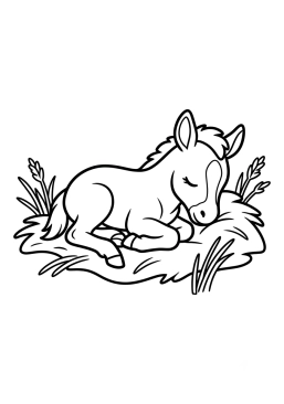 Dibujo para colorear Potro durmiendo en la paja