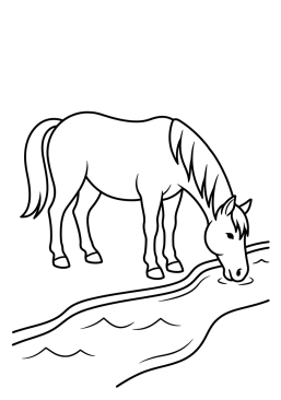 Dibujo para colorear Caballo bebiendo en un río