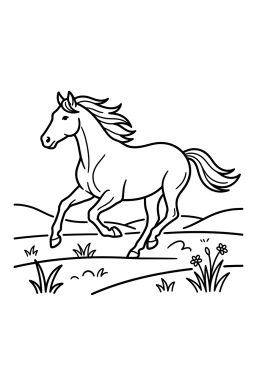 Dibujo para colorear Caballo galopando en una pradera