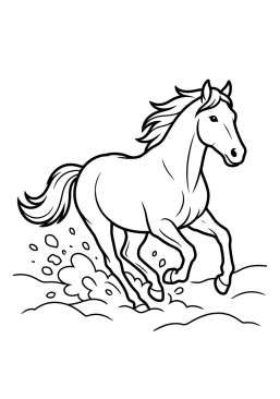 Dibujo para colorear Caballo galopando en la nieve