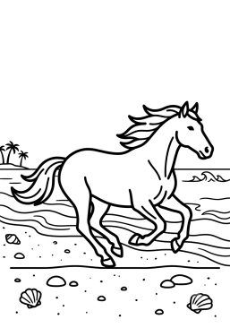 Dibujo para colorear Caballo galopando en la playa