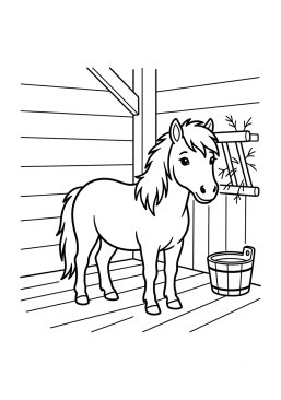 Dibujo para colorear Poni en un establo rústico