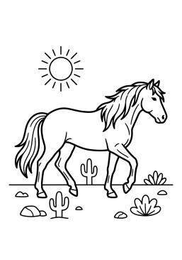 Dibujo para colorear Caballo salvaje cruzando un desierto