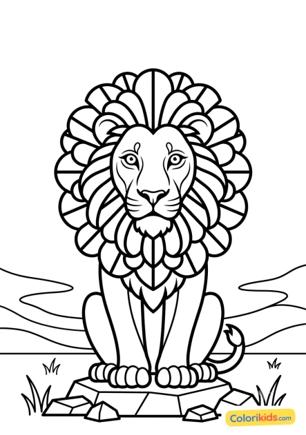 Dibujo para colorear para imprimir: león observando el horizonte