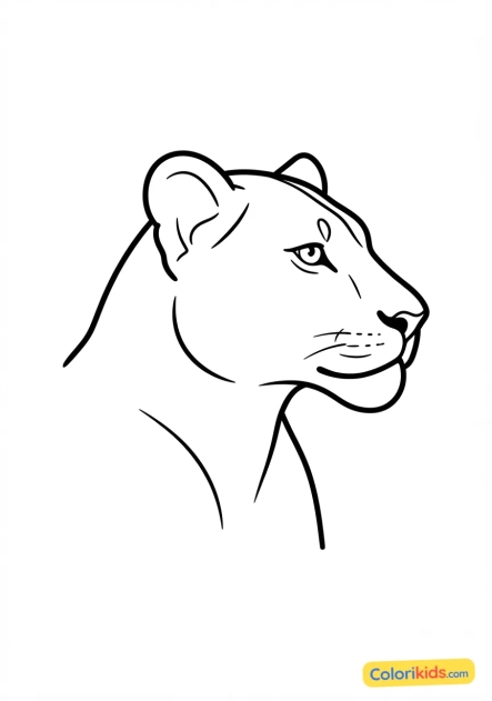 Desenho para colorir para imprimir: retrato de perfil de uma leoa