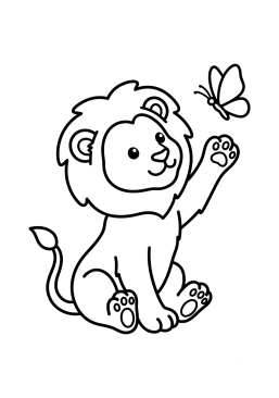 Dibujo para colorear Cachorro de león jugando con una mariposa