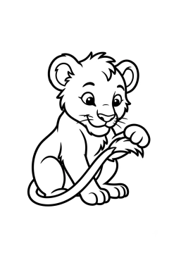 Dibujo para colorear Cachorro de león jugando con su propia cola