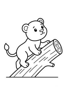 Dibujo para colorear Cachorro de león intentando trepar a un tronco