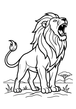 Dibujo para colorear León rugiendo con orgullo en la sabana