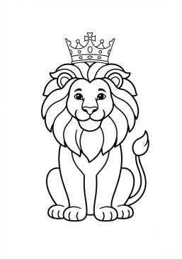 Dibujo para colorear León con una corona real