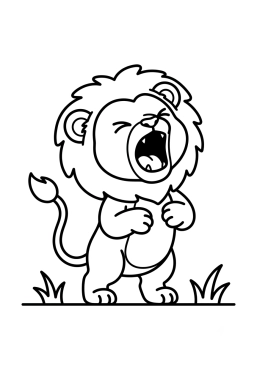Dibujo para colorear Pequeño cachorro de león aprendiendo a rugir