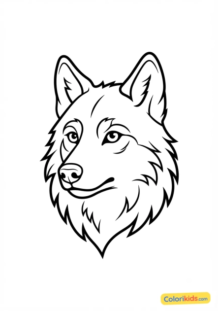 Coloriage à imprimer : tête de loup sauvage attentive