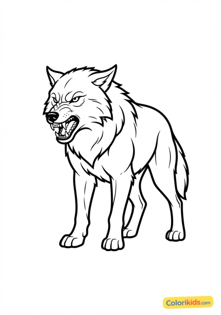Coloriage à imprimer : loup grognant montrant ses crocs
